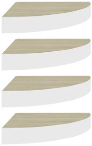 Mensole angolari 4pz rovere e bianco 35x35x3,8 cm in mdf