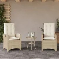 Sedie Reclinabili da Giardino 2pz con Cuscini Beige Polyrattan 365172