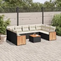 Set Divani da Giardino 10pz con Cuscini in Polyrattan Nero 3260362