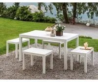 Tavolo da esterno Vasto, Tavolo rettangolare da pranzo effetto legno, Tavolo da giardino multiuso, 100% Made in Italy, Cm 138x78h72, Bianco