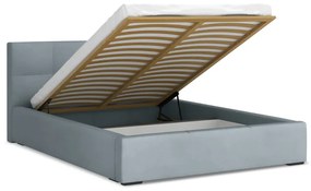 Letto matrimoniale imbottito azzurro in velluto con contenitore con rete inclusa 140x200 cm Hiko – Makamii