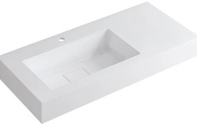Lavabo integrale rettangolare vasca a sinistra L 100.5 x H 15 x P 46 cm in resina bianco opaco