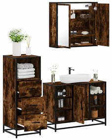 Set Mobili Da Bagno 3 Pz Rovere Fumo İn Legno Multistrato /