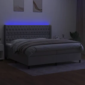 Letto a molle materasso e led grigio chiaro 200x200 cm tessuto