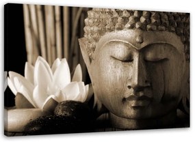 Quadro su tela, Buddha e fiore di giglio marrone
