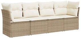 Set divano da giardino 4 pz con cuscini beige in polyrattan