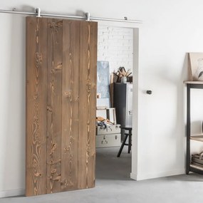 Porta scorrevole reversibile Barn Wenge in alluminio marrone, L 86 x H 215 cm, con binario Ermes