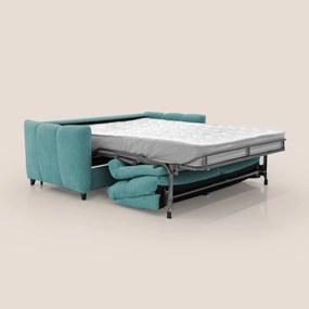 Peonia divano letto scandinavo con materasso H18 cm e morbido e alto schienale in tessuto Bouclé impermeabile T07 azzurro