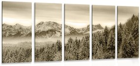 Quadri 5 pezzi – Montagne congelate in versione seppia