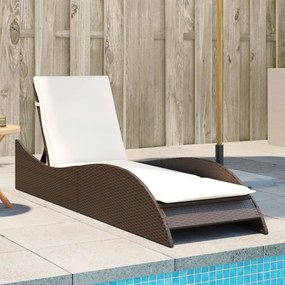Lettino Prendisole Con Cuscino Marrone 60x205x73 Cm Polyrattan /