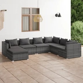 Set Divani da Giardino 7 pz con Cuscini in Polyrattan Grigio