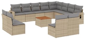Set divano da giardino 13 pz con cuscini beige in polyrattan