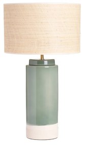 Lampada da tavolo in ceramica verde con paralume in rattan H64 cm MAJES