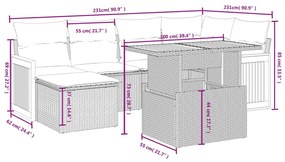 Set divano da giardino 6 pz con cuscini beige in polyrattan
