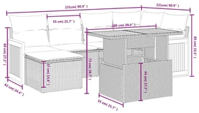 Set divano da giardino 6 pz con cuscini beige in polyrattan