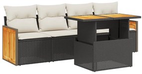 Set Divani da Giardino 5 pz con Cuscini in Polyrattan Nero