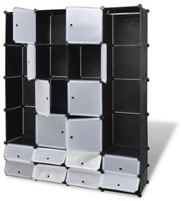 Armadietto modulare 18 scomparti nero e bianco 37x146x180,5 cm
