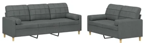 Set di divani 2 pz con cuscini grigio scuro in tessuto