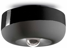 Plafoniera Vintage Decò Bellota Ceramica Nero Carbone 1 Luce E27