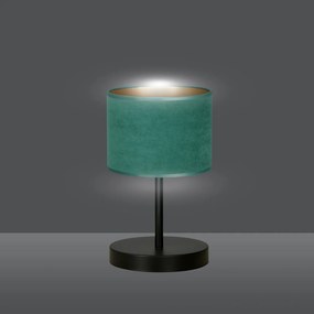 Lampada Da Tavolo 1 Luce Ganesha In Acciaio Nero E Paralume In Tessuto Verde