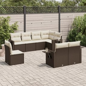 Set divani da giardino 8 pz con cuscini marrone in polyrattan