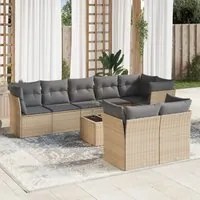 Set Divano da Giardino 9 pz con Cuscini Beige in Polyrattan 3249758