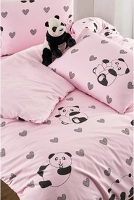 Set copripiumino e federa rosa per letto singolo o esteso con lenzuolo incluso/3 pezzi 160x220 cm Panda – Mila Home