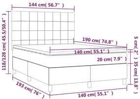 Giroletto a Molle con Materasso Grigio Chiaro 140x190cm Velluto