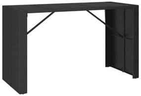 Tavolo da Bar con Piano in Vetro Nero 185x80x110 cm Polyrattan