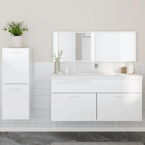 Set mobili da bagno 3 pz bianco lucido in legno multistrato