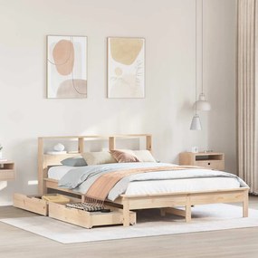Letto Libreria Senza Materasso 140x200 Cm İn Legno Di Pino /
