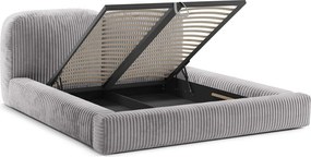 Letto matrimoniale imbottito grigio chiaro con contenitore con rete inclusa 160x200 cm Martina – Micadoni