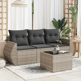 Set divano da giardino 4pz con cuscini grigio chiaro polyrattan