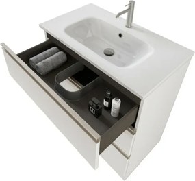 Mobile bagno a terra 80 cm Master bianco con lavabo e specchio contenitore