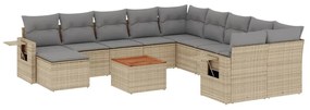 Set divano da giardino 14 pz con cuscini beige misto polyrattan