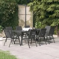 Set da Pranzo per Giardino 9 pz Grigio e Nero 3095976