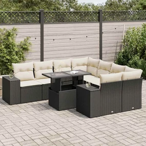 Set divani da giardino 9 pz con cuscini nero in polyrattan