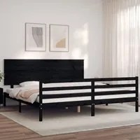 Giroletto con Testiera Nero 200x200 cm in Legno Massello 3195245