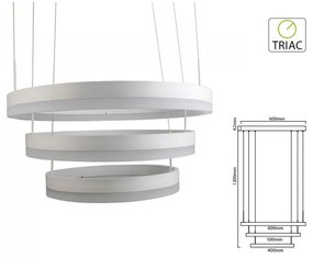 Lampada Led A Sospensione Rotonda Colore Bianco Tripli Anelli Diametro 600mm 500mm 400mm 3000K 80W Dimmerabile Triac Dimmer SKU-3989