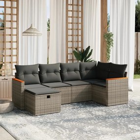 Set Divano da Giardino 6 pz con Cuscini Grigio in Polyrattan