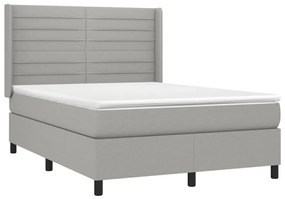 Letto a molle materasso e led grigio chiaro 140x200 cm tessuto