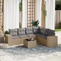 Set Divani da Giardino 7 pz con Cuscini Beige in Polyrattan 3222618