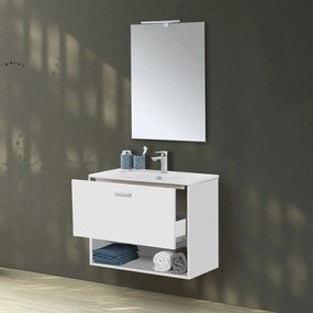 Mobile bagno sospeso 80 bianco con lavabo e specchio LED   Martha