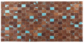 Tappeto patchwork in pelle marrone e blu 80 x 150 cm ALIAGA Beliani
