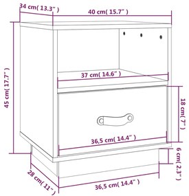 Comodino Nero 40x34x45 cm in Legno Massello di Pino