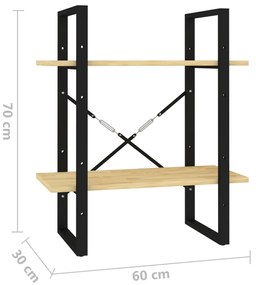 Libreria a 2 Ripiani 60x30x70 cm in Legno Massello di Pino