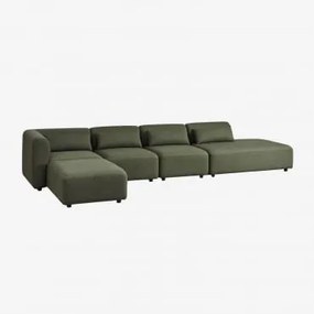 Divano Componibile Angolare In 4 Pezzi Con Chaise Longue Destra E Pouf Fogler Ciniglia Verde Salvia - Sklum