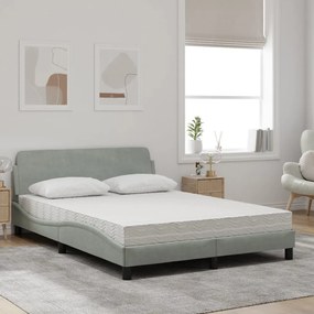 Letto con materasso grigio chiaro 140x190 cm in velluto