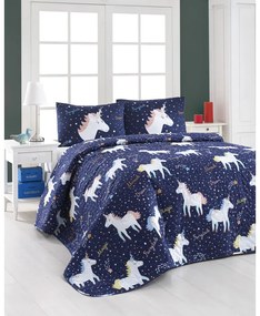 Set con copriletto e federa bianco/blu con rivestimento trapuntato 200x220 cm Magic Unicorn – Mijolnir