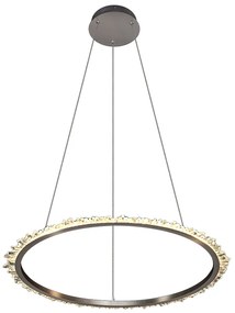 Lampadario Moderno Halo Metallo Cristalli Quarzo Nichel Satinato Led 34W